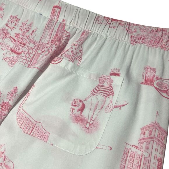 Katie Kime Atlanta Toile Pajama Pants Lounge Set Size M White Red Short Sleeve - Picture 10 of 13